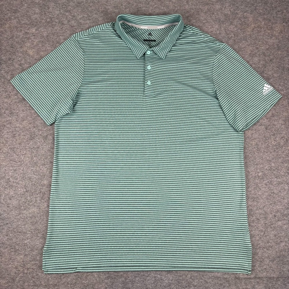 Adidas Golf Performance Polo Shirt Striped Polyester Stretch Green Mens XL